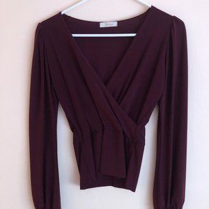 faux wrap burgundy blouse